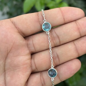 Blue Topaz Bracelet- Gemstone Chain Bracelet- Dainty Bracelet- Adjustable Bracelet- Bracelets For Women- Gemstone Bracelet- Topaz Jewelry