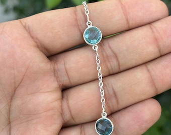 London Blue Topaz Bracelet - Sterling Silver Gemstone Chain, Adjustable