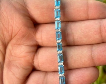 Swiss Blue Topaz Bracelet – Sterling Silver Tennis Bracelet