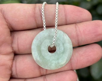 Natürliche Jade Halskette - Jade Kreis Halskette - Burma Jade Anhänger - Jadeit Anhänger Silber - Jade Donut Halskette - Halskette für Frauen