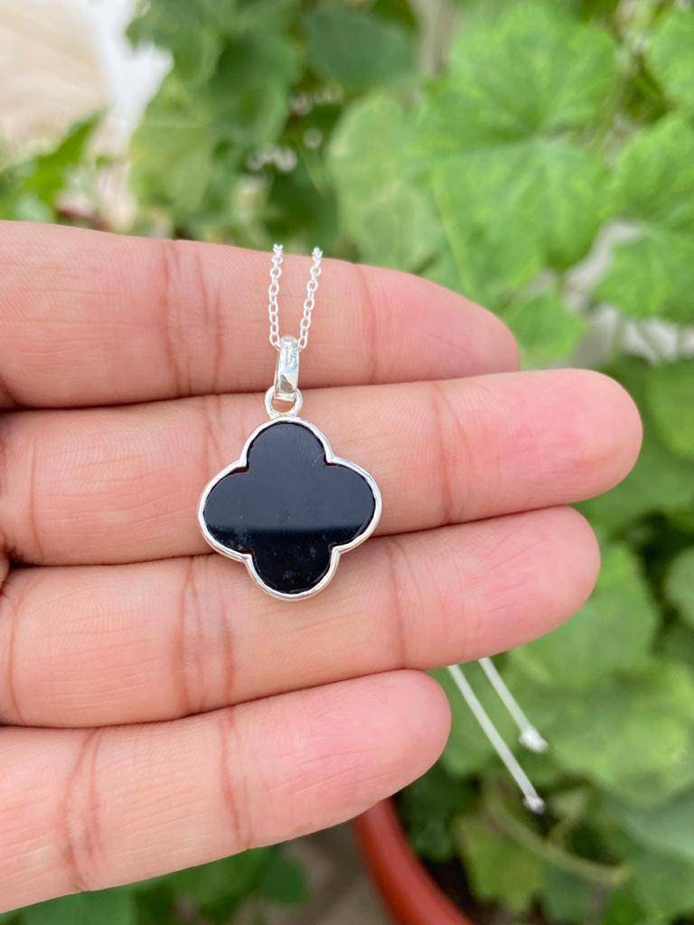 Black Four Leaf Clover Flower Necklace