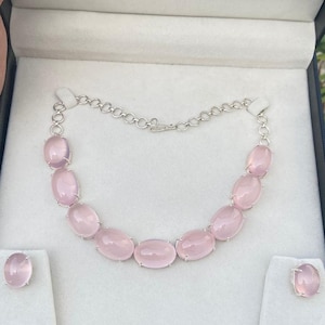 Bridal Necklace And Earrings Set- Wedding Necklace- Rose Quartz Necklace- Rose Quartz Jewelry- Pink Necklace- Bridal Jewelry