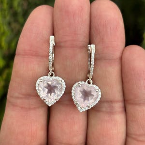 Natural Rose Quartz Earrings- Bridal Earrings- Heart Shape Earrings- Gift For Love- Pink Gemstone Earrings- Wedding Earrings