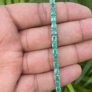 Natural Emerald Bracelet- Tennis Bracelet- Green Gemstone Bracelet- Emerald Jewelry- Oval Emerald Bracelet- Bracelets For Women