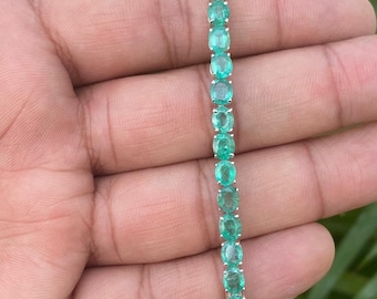 Natural Emerald Tennis Bracelet – Sterling Silver, Handmade Jewelry
