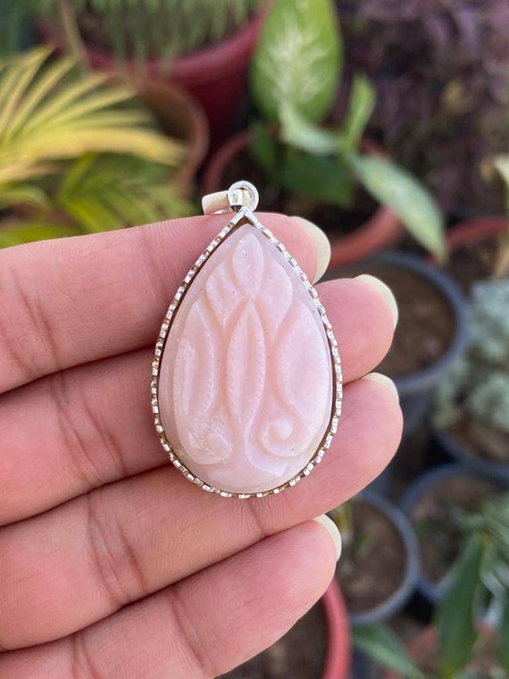 Pink Opal Pendant Natural Pink Opal Pendant Silver Opal - Etsy