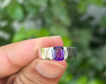 Emerald Cut Amethyst Ring – Sterling Silver February Birthstone