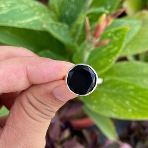 Round Black Onyx Ring- Silver Onyx Ring- Black Stone Ring- Black Onyx Ring