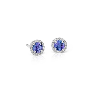 Natural Tanzanite Earrings- Silver Tanzanite Earrings- Purple Gemstone Earrings- Stud Earrings- Round Earrings