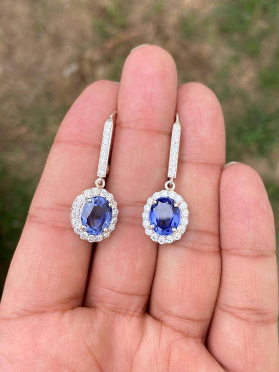 Oval Tanzanite Earrings Silver Tanzanite Earrings Purple Gemstone