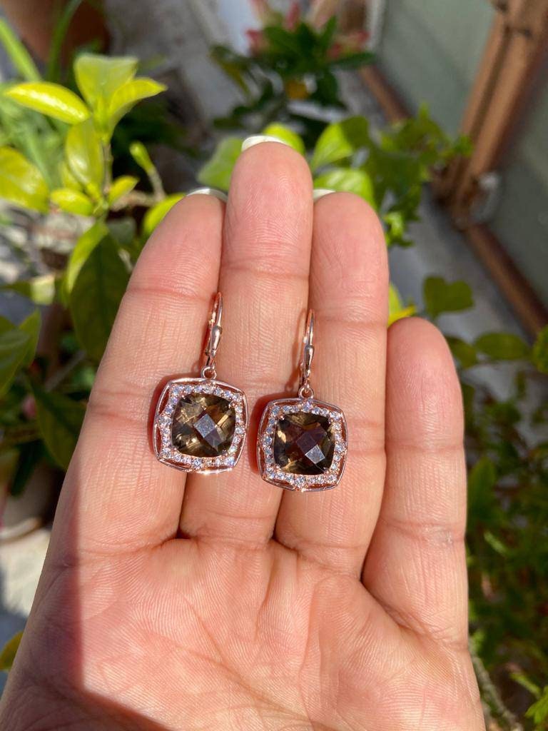 R.ALAGAN/KNOT SMOKY QUARTZ EARRINGS(SILVER)