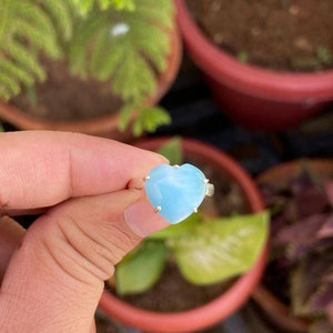 Natural Larimar Ring- Heart Shape Ring- Larimar Heart Ring- Sterling Silver Ring