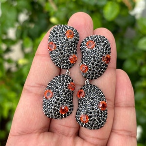 Spessartite Garnet Earrings- Orange Garnet Earrings- Silver Garnet Earrings- Natural Garnet Earrings- Orange Gemstone- Unique Jewelry- Rare