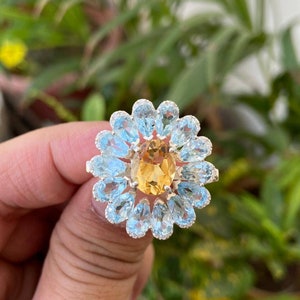 Citrine Ring- Blue Topaz Ring- Engagement Ring- Blue Gemstone Ring- Cocktail Ring- Statement Rings