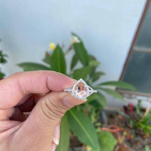 Sterling Silver Morganite Ring- Engagement Promise Ring- Anniversary Birthday Gift For Her