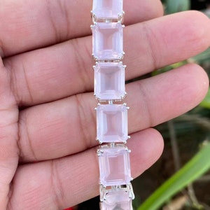 Rose Quartz Bracelet- Emerald Cut Bracelet- Pink Gemstone Bracelet- Natural Rose Quartz- Rose Quartz Jewelry