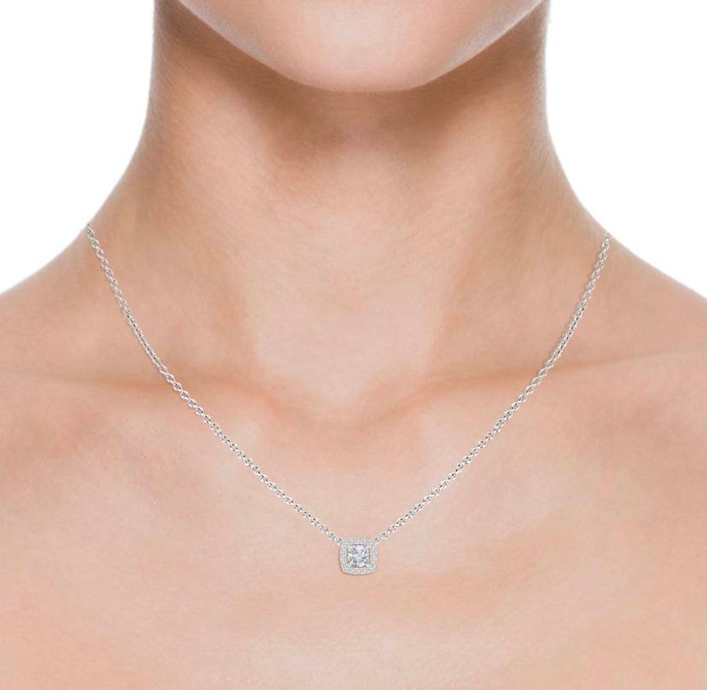 Gold Diamond Necklace 14k Gold Diamond Necklace Cushion Diamond Necklace Wedding Gift Diamond Pendant
