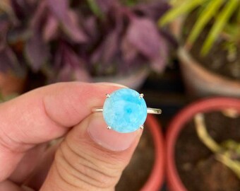 Round Larimar Ring – 925 Sterling Silver, Blue Gemstone