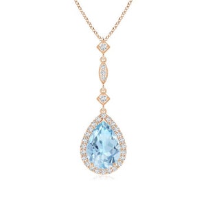 Aquamarin Halskette - Hochzeit Halskette - Rose Gold Aquamarin Halskette - März Geburtsstein - Birne Aquamarin Anhänger Halskette
