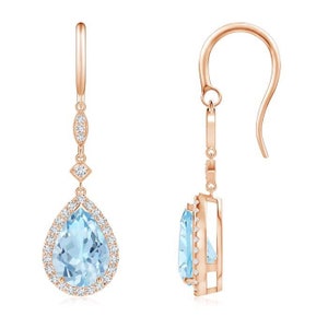 Pear Aquamarine Earrings- Bridal Earrings- Rose Gold Aquamarine Earrings- March Birthstone- Gift For Her