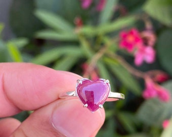 Anillo de corazón de rubí natural – Joyería de plata de ley con piedra natal de julio