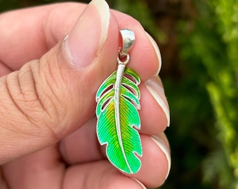 Handmade Sterling Silver Leaf Pendant – Enamel Jewelry
