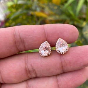 Pear Morganite Earrings- Rose Gold Morganite Earrings- Morganite Earrings- Wedding Jewelry- Bridal Earrings