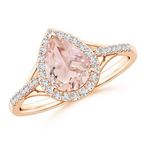 Pear Morganite Ring- Engagement Promise Ring- 14k Rose Gold Ring- Anniversary Birthday Gift For Her