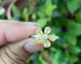 Citrine Floral Ring - Sterling Silver November Birthstone