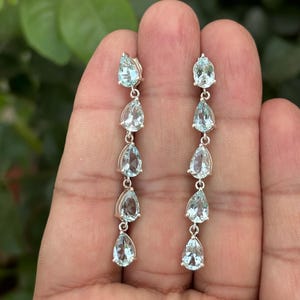 Natürliche Aquamarin Ohrringe- Baumeln Ohrringe Silber Aquamarin Ohrringe- März Birthstone Ohrringe- Ohrringe für Frauen- Edelstein Ohrringe