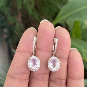 Rose Quartz Drop Earrings- Bridal Earrings- Gift For Love- Oval Rose Quartz Earrings- Pink Gemstone Earrings- Gift For Her