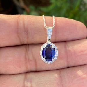 Blue Sapphire Necklace- Oval Sapphire Necklace- Sapphire Jewelry- Anniversary Gift For Her- Blue Stone Necklace
