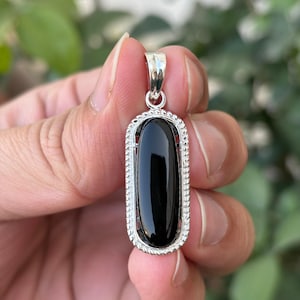 Black Onyx Necklace- Silver Onyx Pendant-  Black Gemstone Necklace- Handmade Silver Pendant- Black Onyx Jewelry