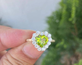 Peridot Heart Ring – Sterling Silver, August Birthstone