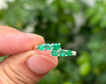 Sterling Silver Emerald Ring - Natural Gemstone May Birthstone