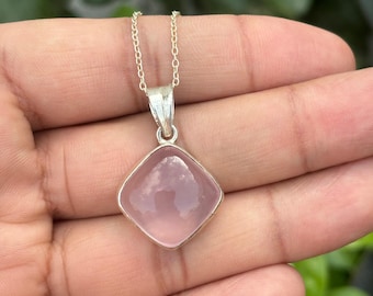 Rose Quartz Sterling Silver Necklace – Handmade Gemstone Pendant