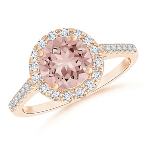 Round Morganite Ring- Wedding Ring- 14k Rose Gold Ring- Morganite Jewelry