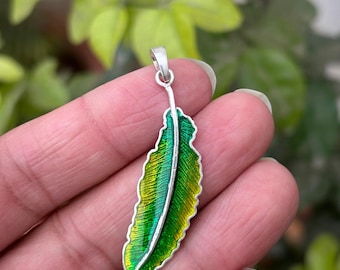 Sterling Silver Leaf Pendant – Handmade Enamel Jewelry