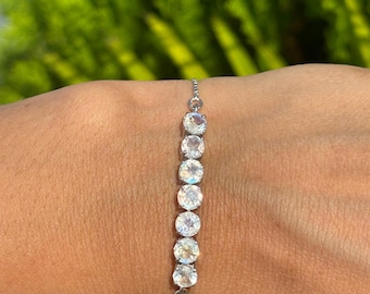 Rainbow Moonstone Bracelet – Sterling Silver Adjustable Gemstone Chain