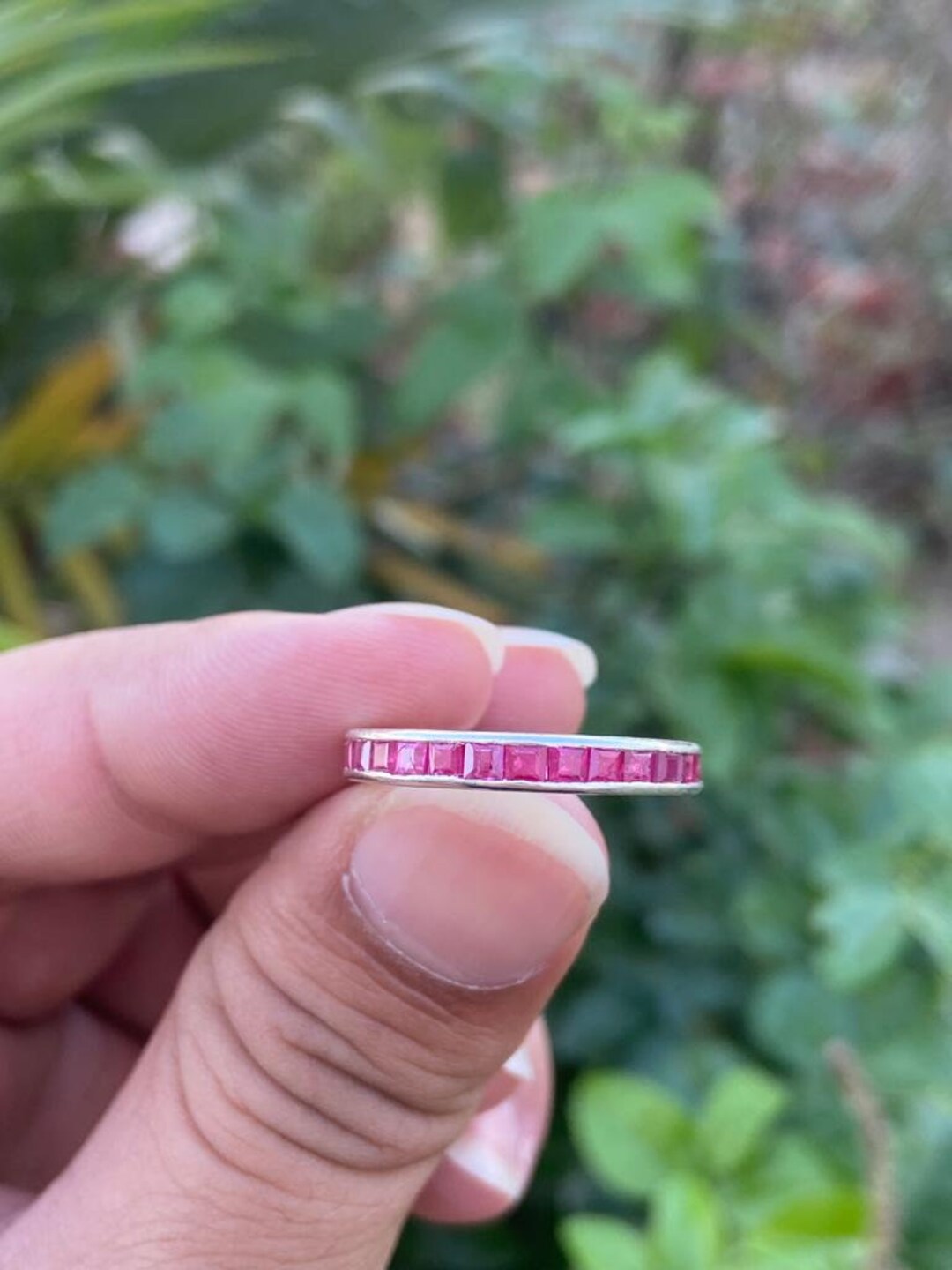 Princess Cut Ruby Eternity Band Ring – Sterling Silver, Wedding Jewelry ...