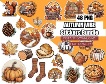 48 pegatinas digitales Autumn Vibe, pegatinas de otoño, imágenes prediseñadas de otoño, pegatinas del planificador de otoño, pegatinas png de otoño, decoración de otoño, pegatinas de calabaza