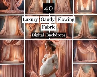 40 Luxury Gaudy Flowing Fabric Backdrops, Fabric Digital Backdrops, Maternity Backdrop Overlays, Flowy Fabric Backgrounds,Maternity Overlays