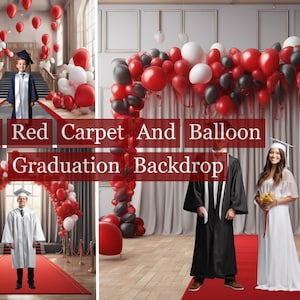 29 Red Carpet And Balloon Graduation Backdrop , Balloons Backdop , Graduation Background , Studio Digital Backdrop ,Red Carpet Backdrop