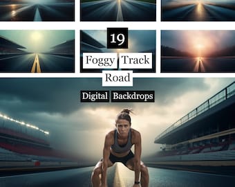 19 Foggy Track Road Digital Backdrops,Track Backdrop,Sports School Photography Background, Athletic Arena Track Backgrounds,Sports Backdrops