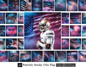 40 Patriotic Smoky USA Flag Backdrops, American Flag Background, Sports photo backgrounds, Patriotic Independence Day USA Flag Backdrops
