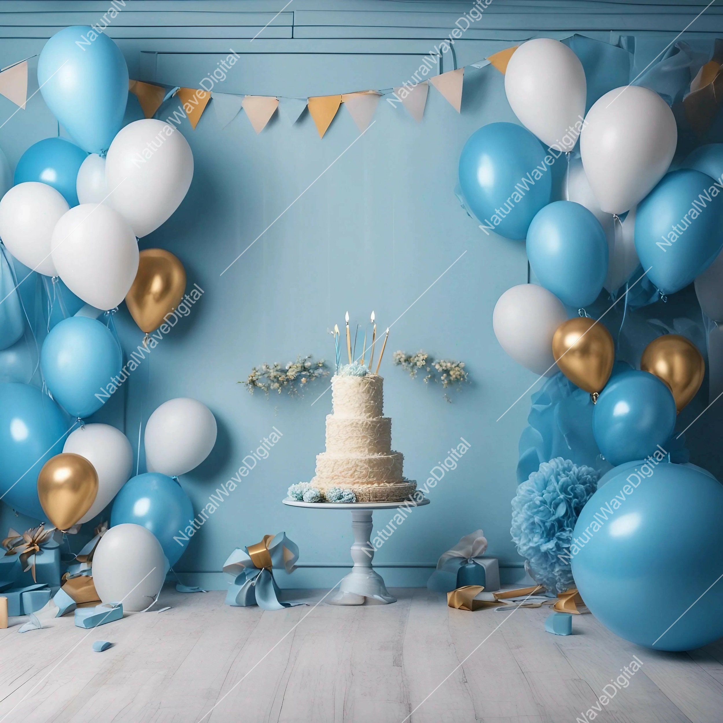 19 Blue Birthday Backdrop,blue Balloon Arch,blue Balloons Digital ...