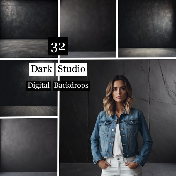 32 Dark Studio Backdrops, Photograph Digital Backdrops, Dark Room Backgrounds, Dark Themed ,Photoshop Overlays, Black Room Backgrounds