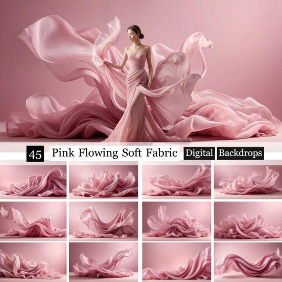 45 Pink Flowing Soft Fabric Backdrops,Pink Flying Silk Fabric Digital Backdrops,Maternity Backdrop Overlays,Pink Studio Background,Fine Art