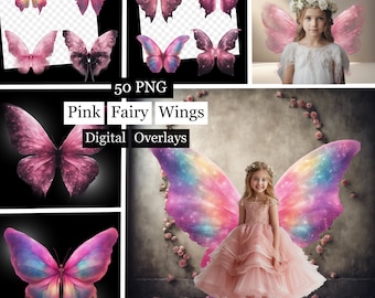 50 Pink Fairy Wings Digital Overlays, Fairy Wings Clipart,Glitter Fairy Wings Overlay  photoshop overlays, fairy dust, Magic Wings Clipart