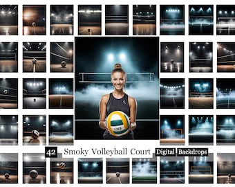 42 Smoky Volleyball Court Backdrops, Volleyball Digital Backdrops, Volleyball Player Sports Backgrounds, Portrait Photography Backdrop